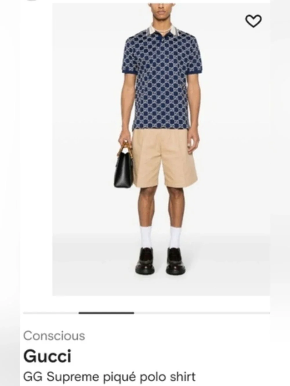 🇮🇹 Gucci Navy Blue GG 👕Jacquard Polo with Cream Collar🇮🇹